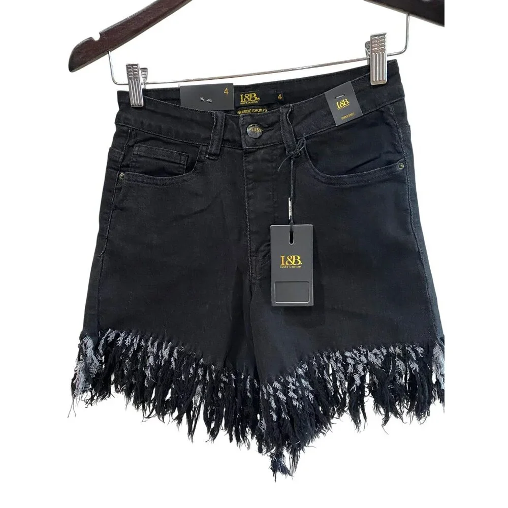 L&B High Rise Black Denim Fringe Hem Shorts Womens Size 4
